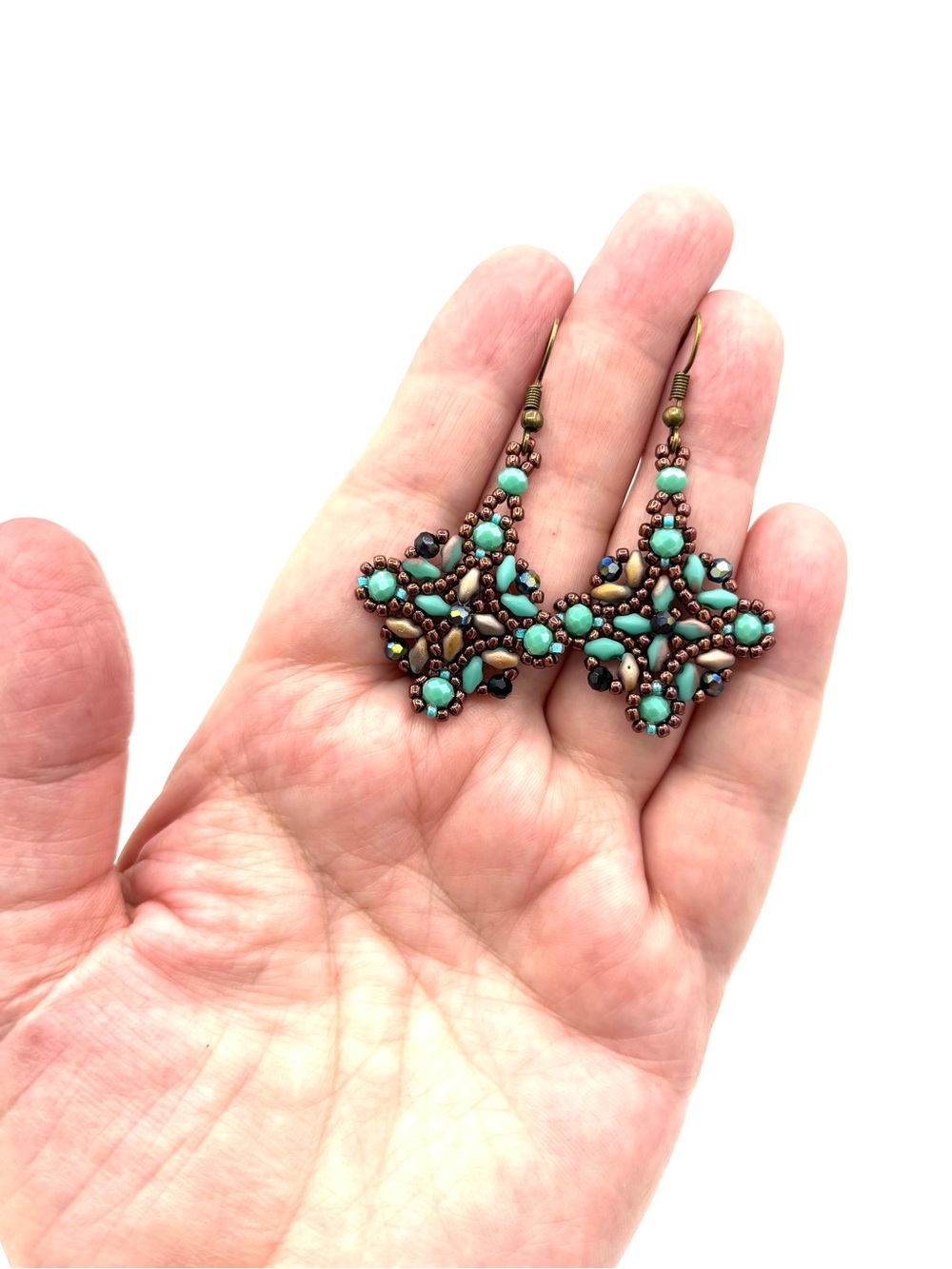 Hand Crafted Bohemian Turquoise Statement Drop Earrings - Women Jewelry - Picture 5 of 9